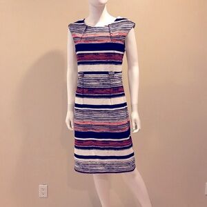 ILE Sheath Dress Size 8 Small Sleeveless Multi Color Stripe Stretch Zip Back
